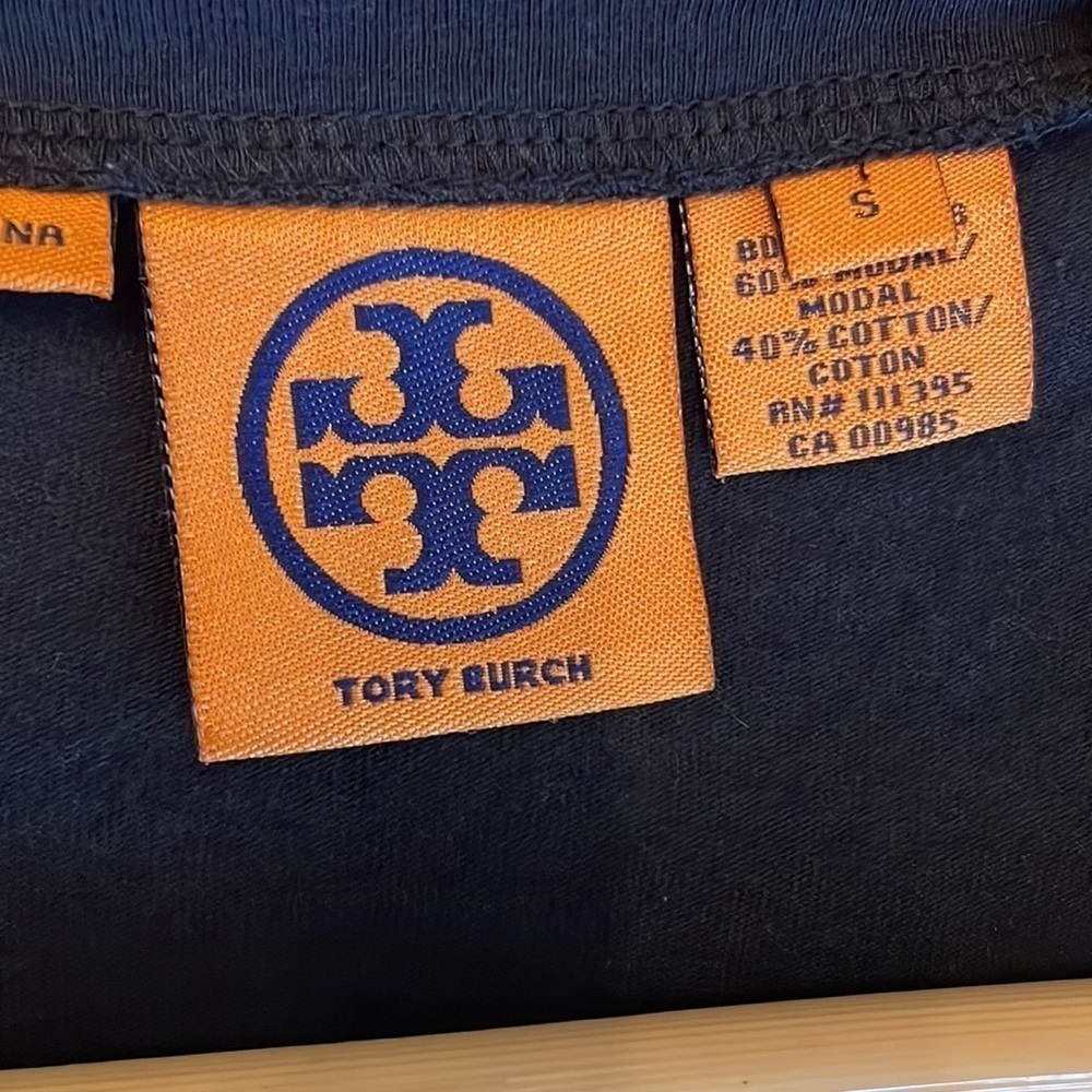 Tory Burch Razi Beaded Navy 3/4 Sleeves Stretchy Embellished Top Career Office S - Picture 5 of 5